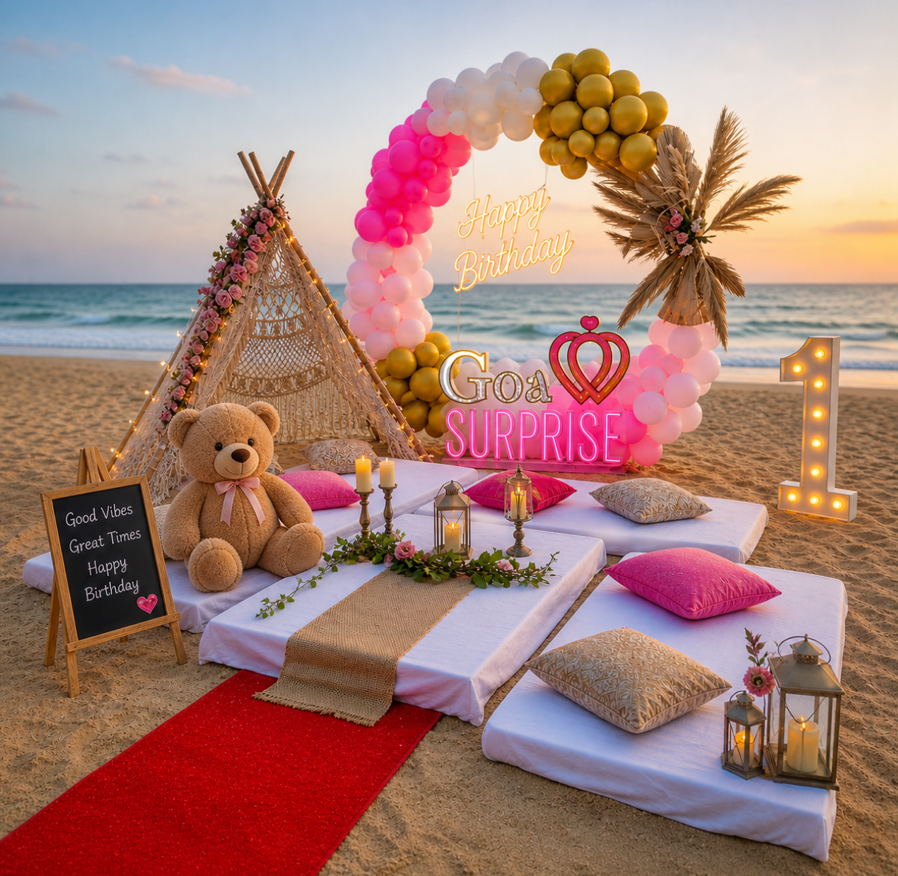 Beach Tent & Balloon Ring Birthday Setup With Teddy - GEP-TENT-RING-ST2-14499