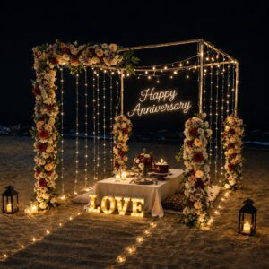 Beach Anniversary Cabana Setup with Fairy Lights & Floral Decor - GEP-ANNI-CABANA-9999
