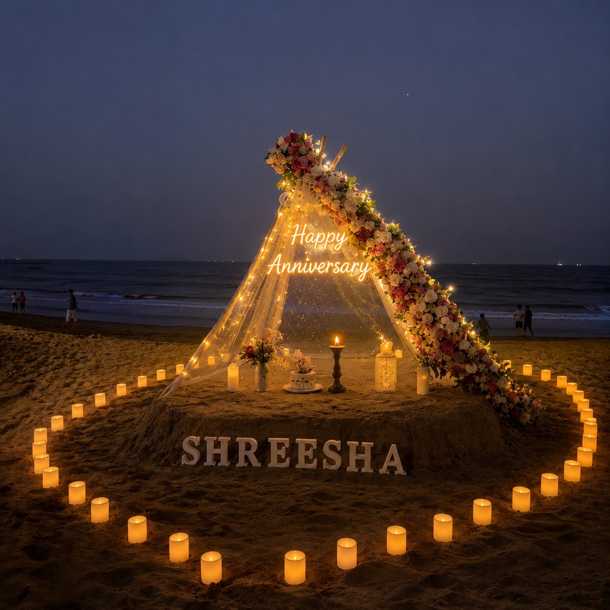 Romantic Beach Proposal & Celebration Setup with LED Name Letters - GEP-ROM-PROP-7000