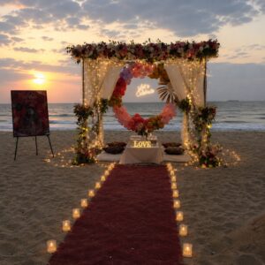 Beach Cabana Celebration Setup with Heart Balloon Ring & Pyro Effects - GEP-CABANA-12999