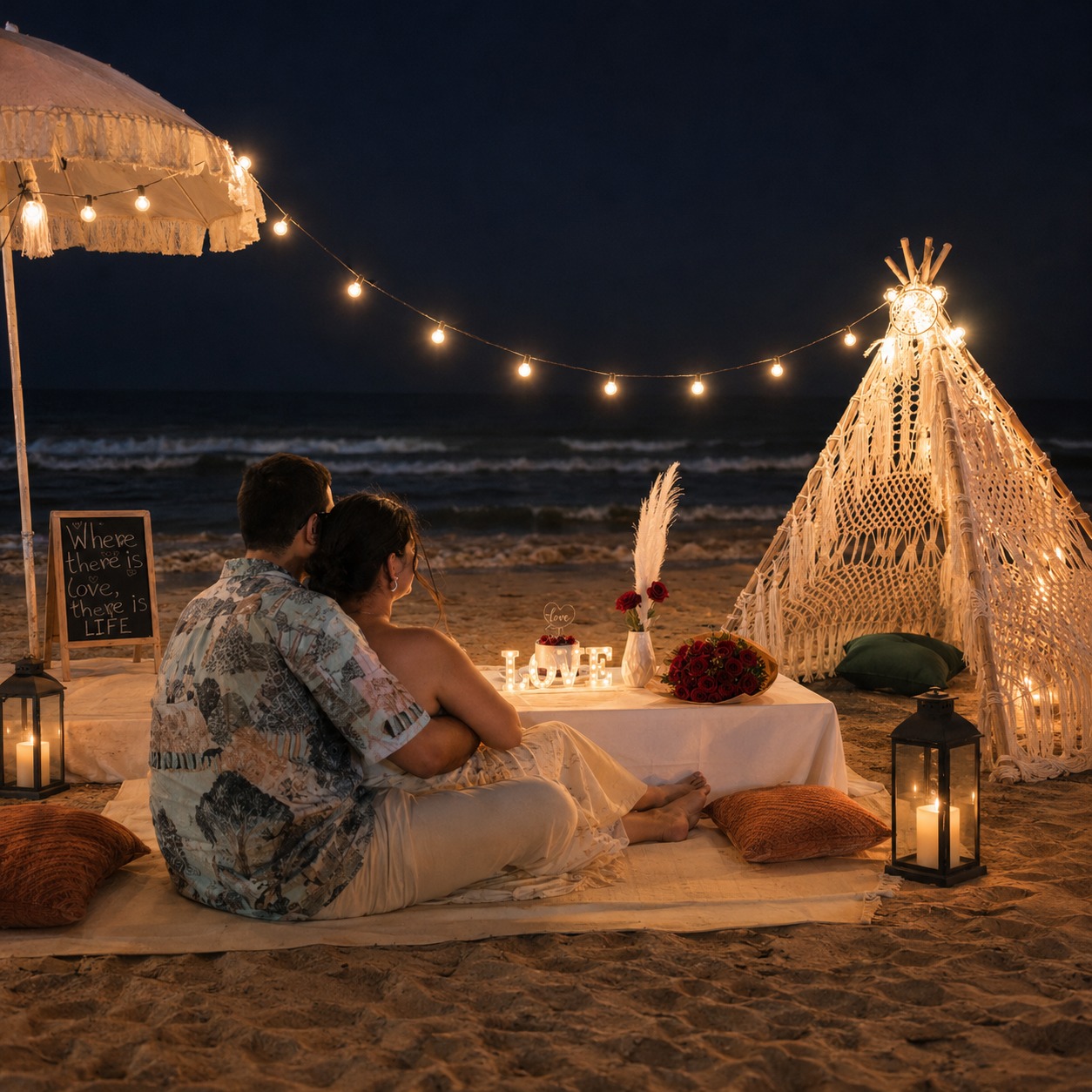 Romantic Beachside Couple Celebration Setup with Boho Tent - GEP-COUPLE-BOHO-7999